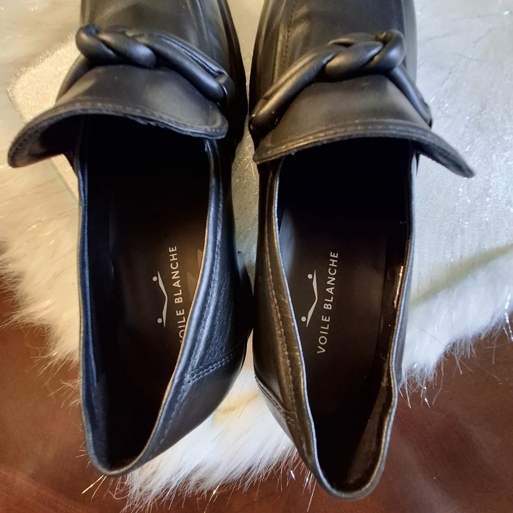 Voile Blanche Carine Black Leather Slip-On Ankle Chunky Loafers Size Women 10.5